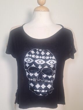 Carpe Diem Skull Back Split Top Cover Up Size M